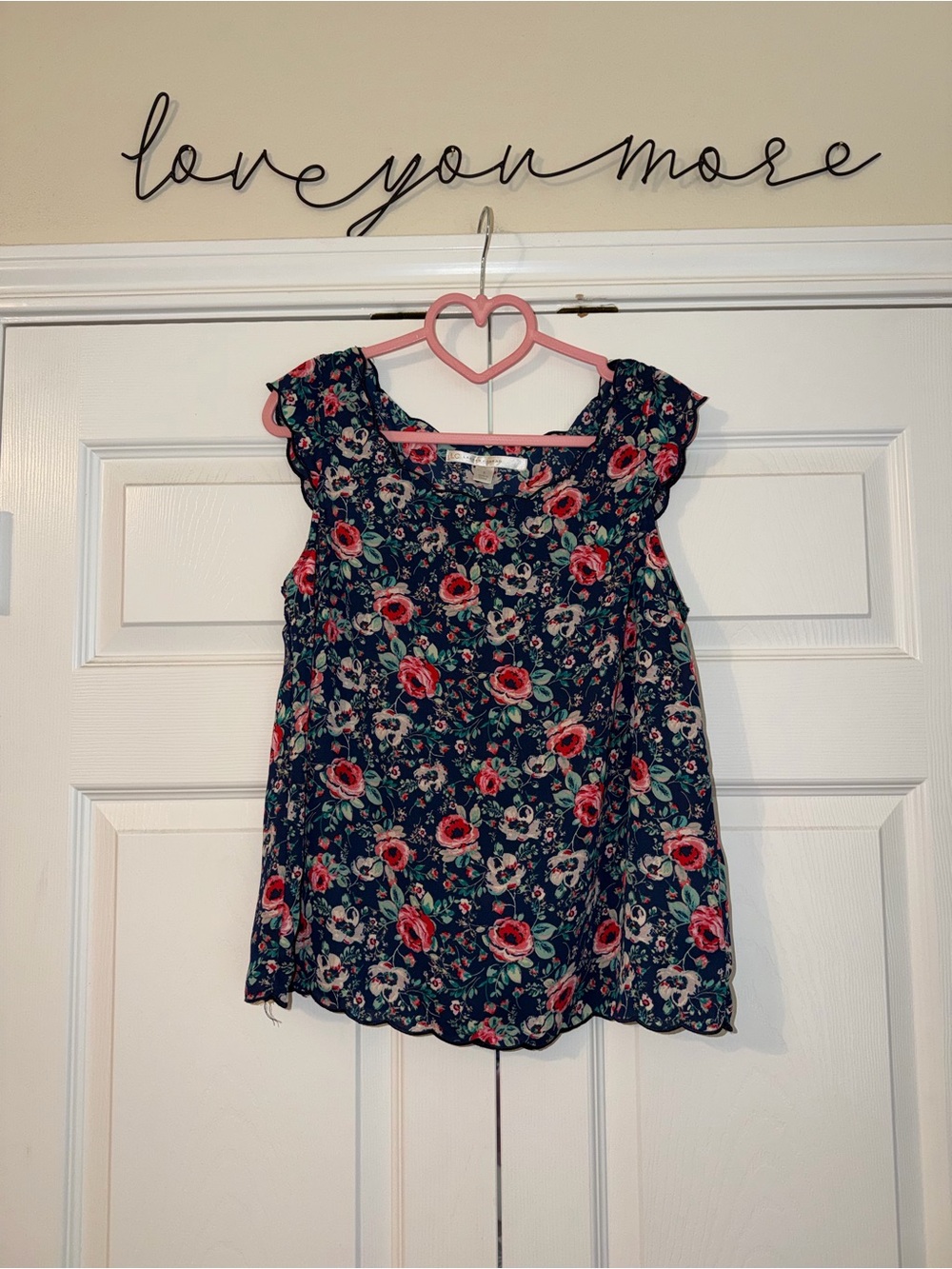 LC Lauren Conrad Navy Floral Scoop-Neck Top